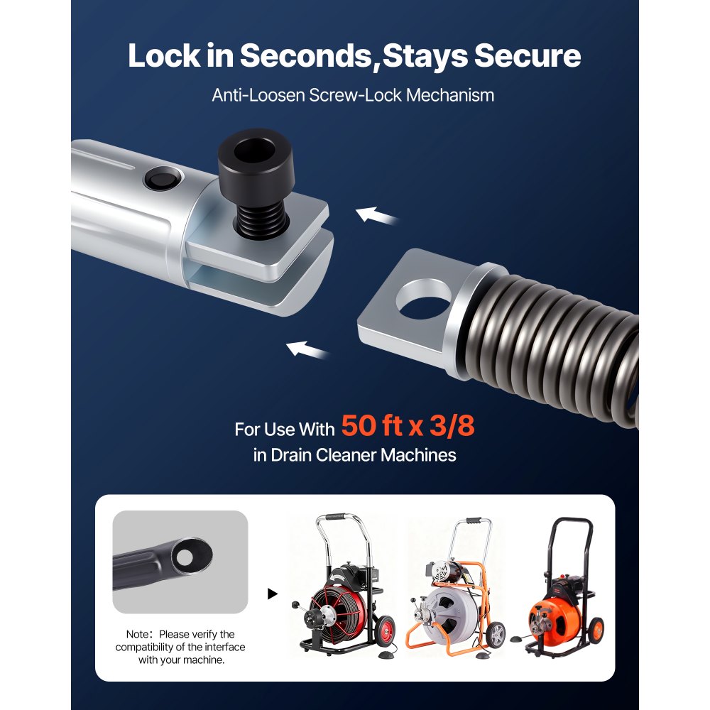 VEVOR Rohrreinigungsmaschine 390W Rohrreinigungsgerät Spirale 15 mm x 13 mm kompakter elektrische Abflussreiniger mit 8 auswechselbare Messer Schiebehülsenwerkzeug 51-102 mm für die Rohrinstallation