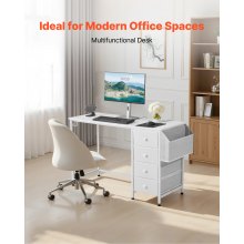 VEVOR Computertisch Bürotisch Schreibtisch (120 x 50 cm Tischplatte), moderner Arbeitstisch mit Stoffschubladen & 99 kg Tragkraft & Aufbewahrungshaken für Homeoffice Arbeitszimmer Wohnzimmer, Weiß