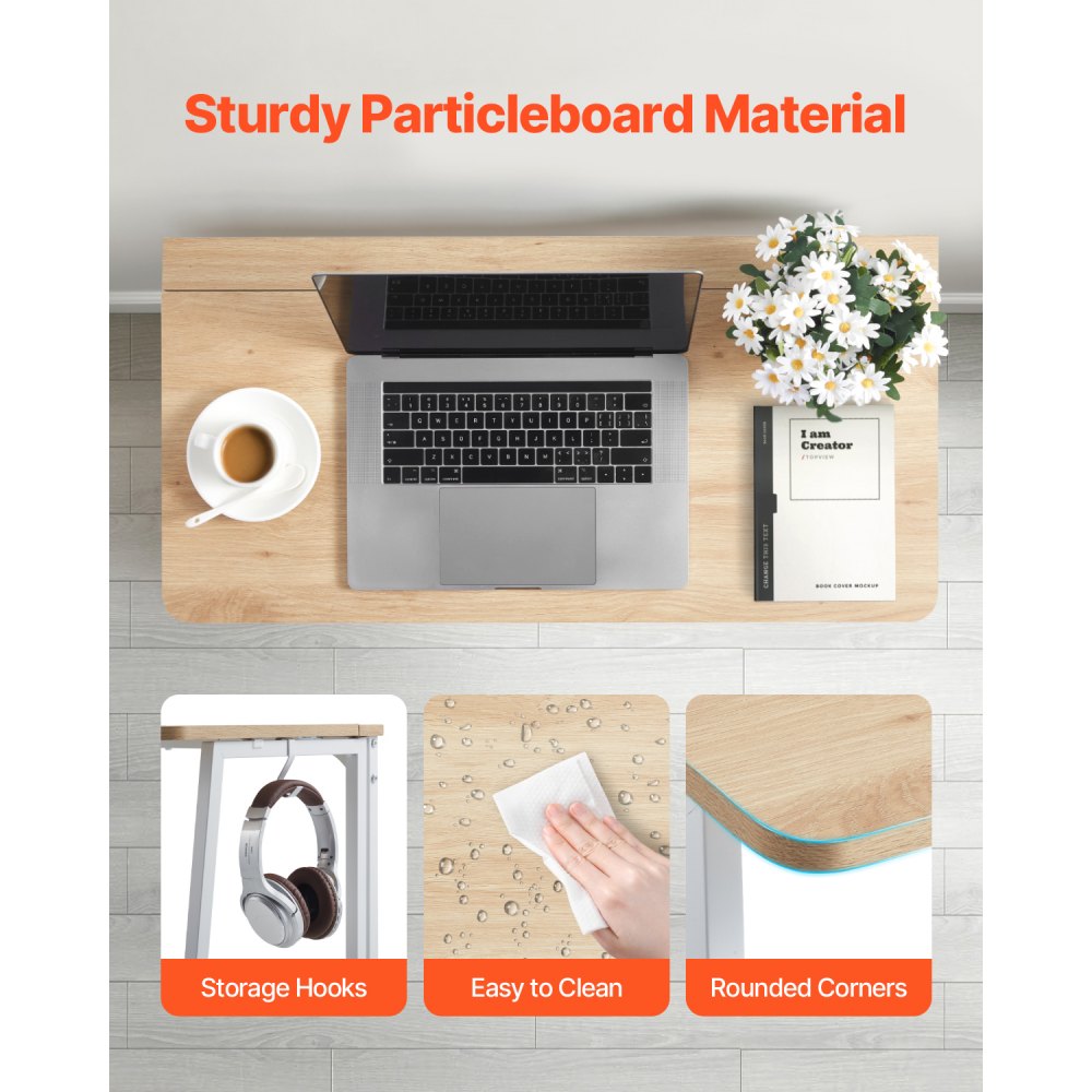 VEVOR kleiner Klappschreibtisch Schreibtisch faltbar 80 x 48 cm (Tischplatte), platzsparender Computertisch mit Aufbewahrungshaken, Bürotisch mit 68 kg Tragkraft Eiche für kompakte Räume Homeoffice