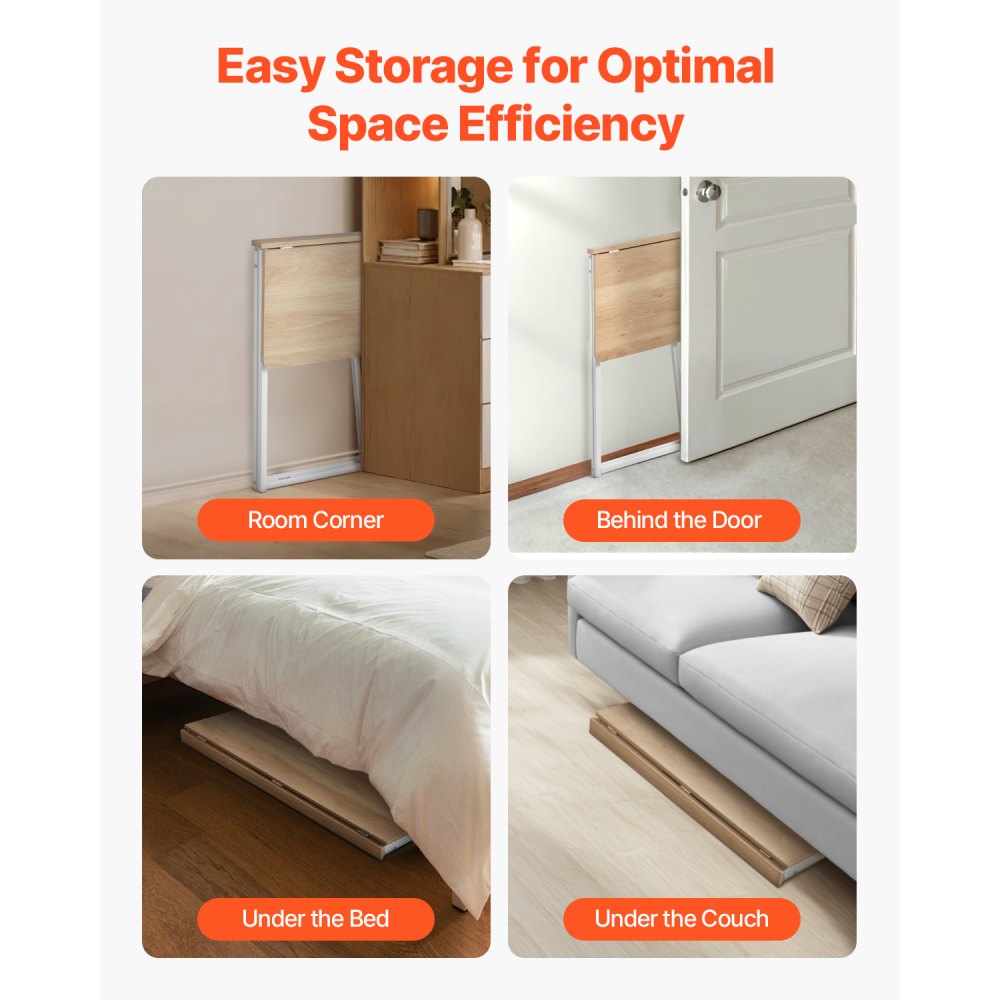 VEVOR kleiner Klappschreibtisch Schreibtisch faltbar 80 x 48 cm (Tischplatte), platzsparender Computertisch mit Aufbewahrungshaken, Bürotisch mit 68 kg Tragkraft Eiche für kompakte Räume Homeoffice