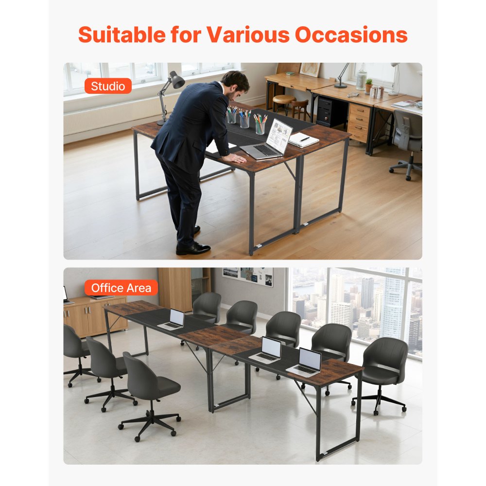 VEVOR Computertisch Bürotisch Schreibtisch (160 x 60 cm Tischplatte), moderner Arbeitstisch mit Metallrahmen & 68 kg Tragkraft für Homeoffice Arbeitszimmer Schlafzimmer Wohnzimmer, Braun Schwarz