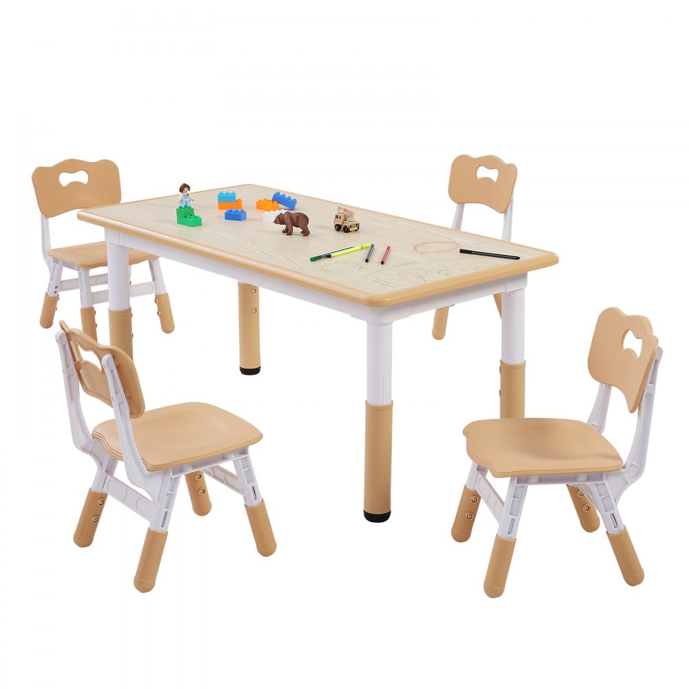 VEVOR Children's Seating Set, Children's Table, 4 Children's Chairs, 1 Table, Children's Seating Set made of PP, Children's Table Set Adjustable 48.2-57.2 cm / 27-31 cm for Children, Girls, Playroom, Sturdy Children's Furniture Set