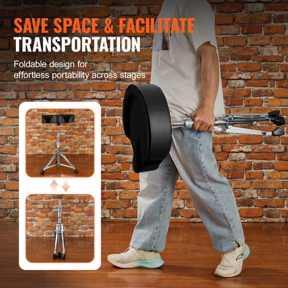 VEVOR Drumhocker, 560–705 mm höhenverstellbar, gepolsterter Drumsitz mit Anti-Rutsch-Füßen, 5A-Drumsticks, 227 kg maximale Gewichtskapazität, 360° drehbarer Schlagzeugstuhl für Schlagzeuger