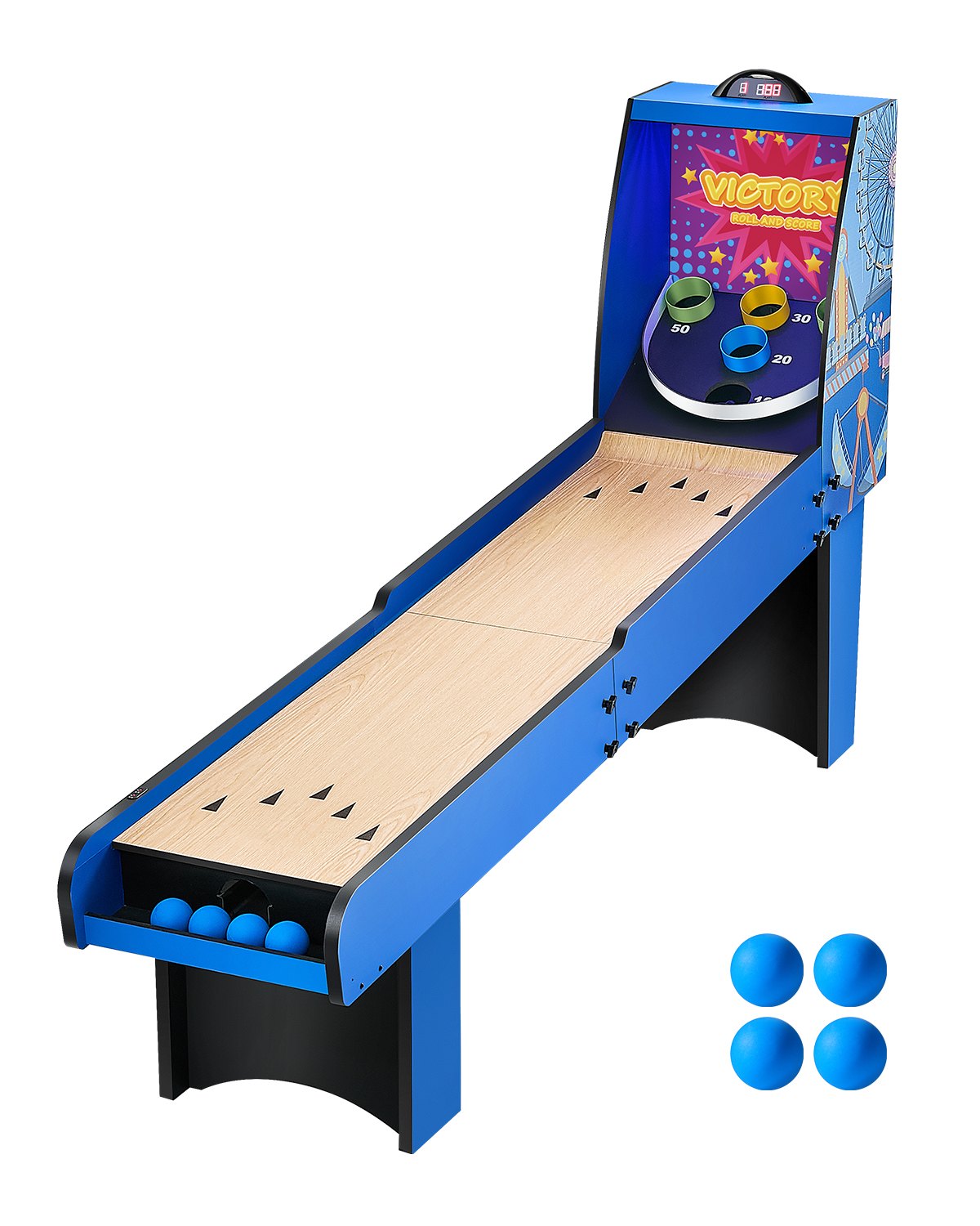 VEVOR 8 Fuß Roll und Score klassischer Arcade-Spieltisch mit elektronischem Punktezähler, Sound, automatischer Ballrückgabe für Spielzimmer für Erwachsene Familien, 4 Bälle enthalten
