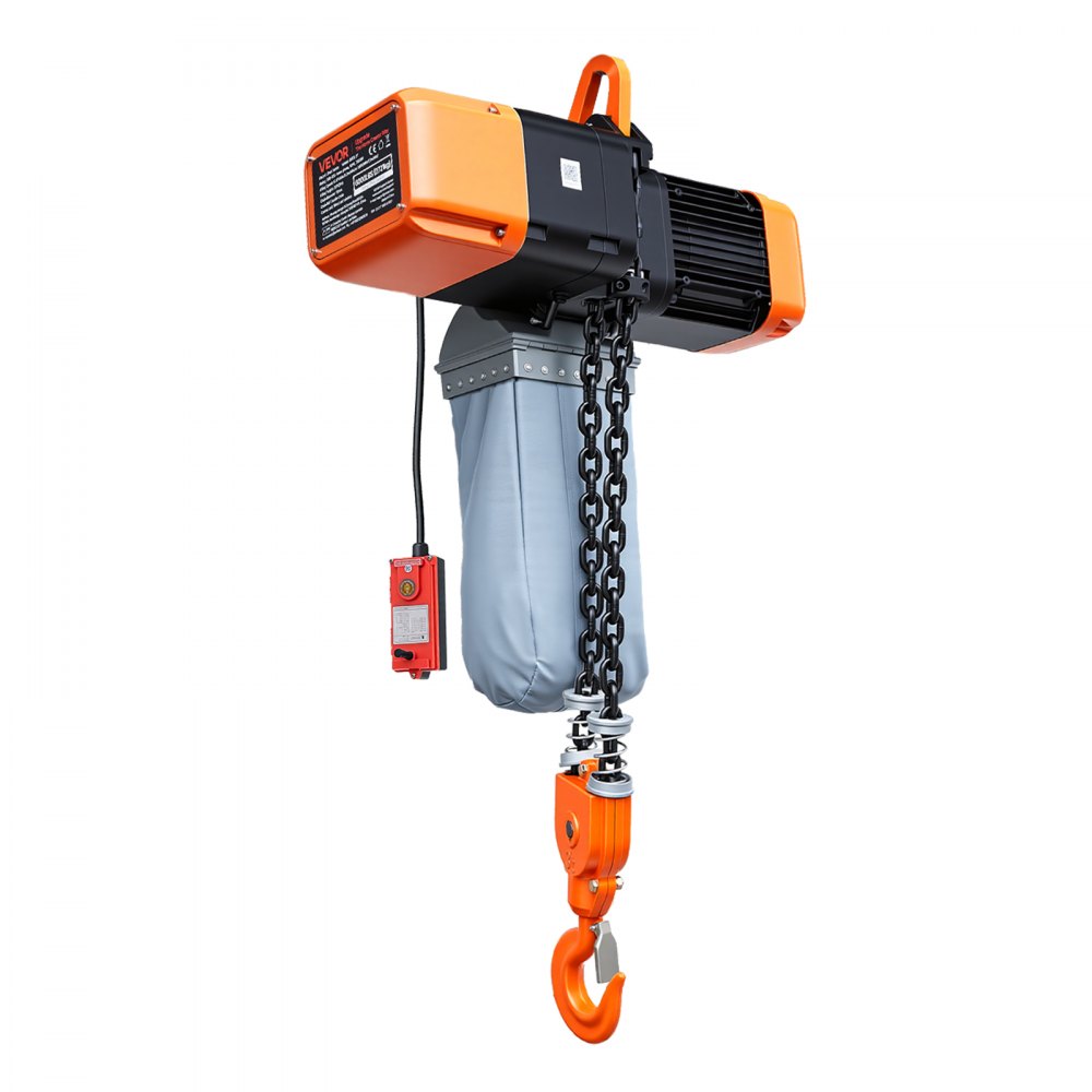 VEVOR 2721 kg Electric Chain Hoist, 9.1 m Lifting Height, Three-Phase Overhead Crane with 100 m Wireless & 8.2 m Wired Remote Control, Double G100 Chain Hoist for Factories, Warehouses, Garages