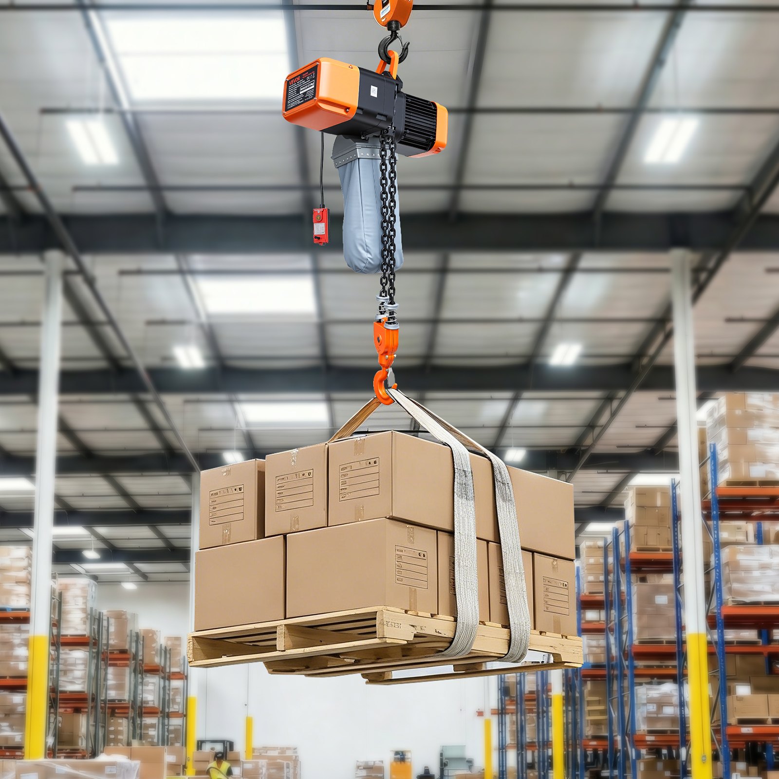 VEVOR 5000 kg Electric Chain Hoist, 9.1 m Lifting Height, Three-Phase Overhead Crane with 100 m Wireless & 8.2 m Wired Remote Control, Double G100 Chain Hoist for Factories, Warehouses, Garages