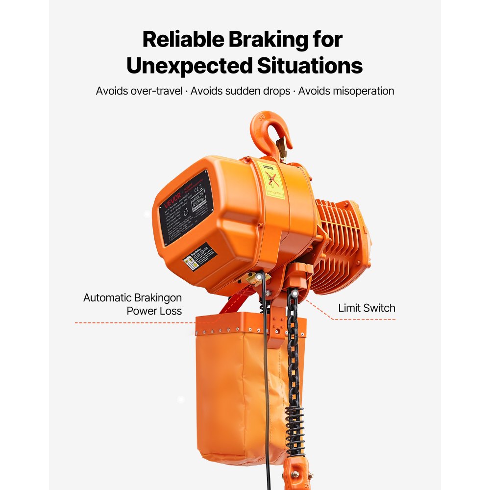 VEVOR Elektrischer Kettenzug 2000 kg, 6 m Hubhöhe, Dreiphasig-Brückenkran mit 100 m Funkfernbedienung, G100-Kette & Notstopp, Elektrokettenzug für Fabriken, Lagerhallen, Garagen