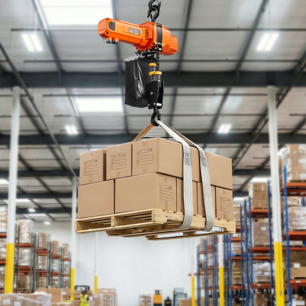 VEVOR Elektrischer Kettenzug 1000 kg, 6 m Hubhöhe, 230 V Einphasen-Brückenkran mit 4,5 m Kabelfernbedienung, G100-Kette, Notstopp, Elektrokettenzug für Fabriken, Lagerhallen, Garagen