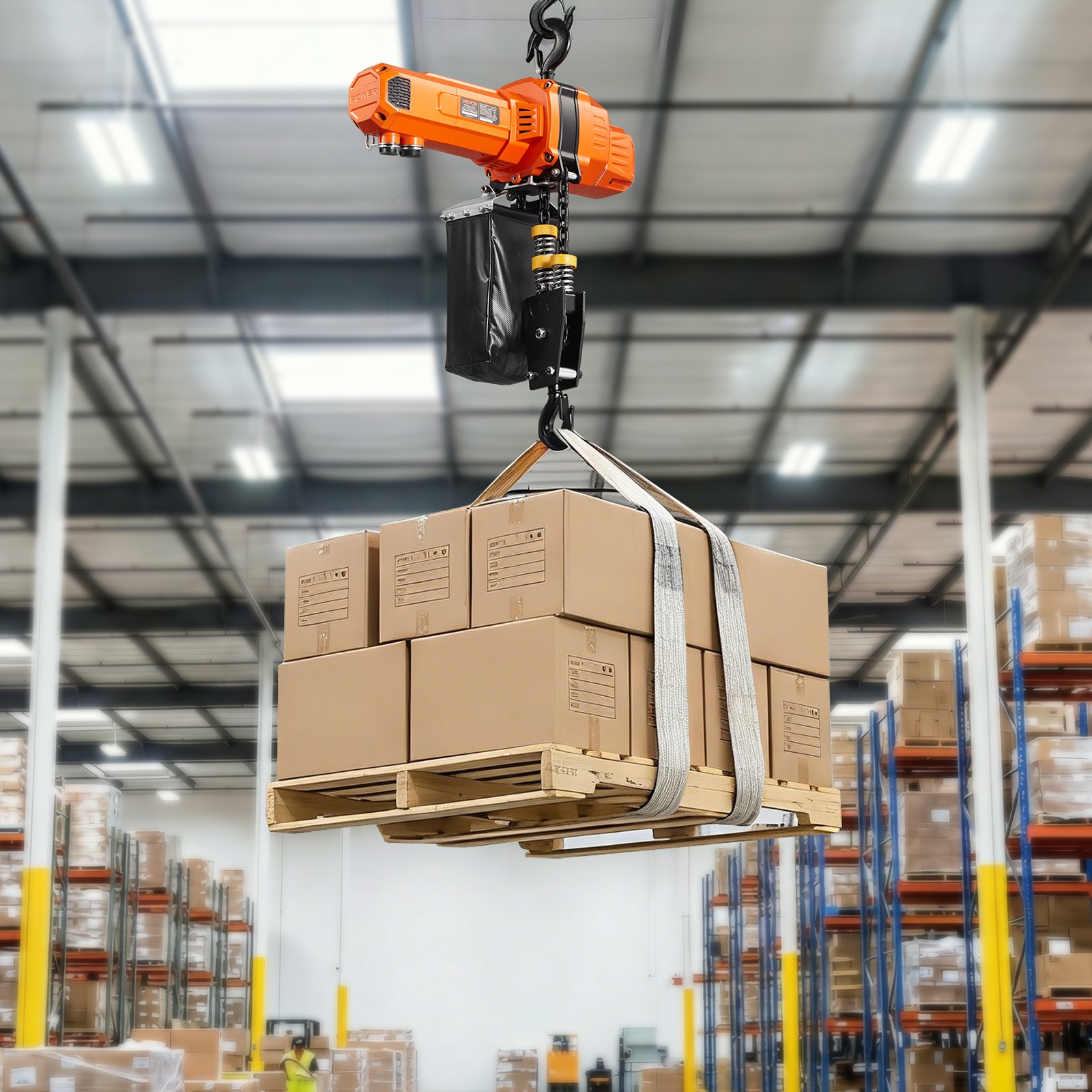 VEVOR Elektrischer Kettenzug 1000 kg, 6 m Hubhöhe, 230 V Einphasen-Brückenkran mit 4,5 m Kabelfernbedienung, G100-Kette, Notstopp, Elektrokettenzug für Fabriken, Lagerhallen, Garagen