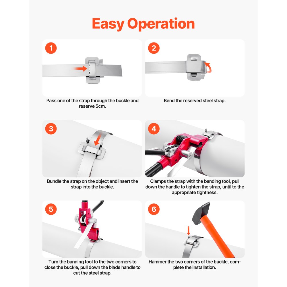 VEVOR Steel Banding Strapping Kit, Heavy Duty Banding Sealer Tool with 122 m Binding Straps, 400 Metal Clasps, Manual Pallet Packaging Strapping Kit for Warehouse, Transportation, Industrial Bundling