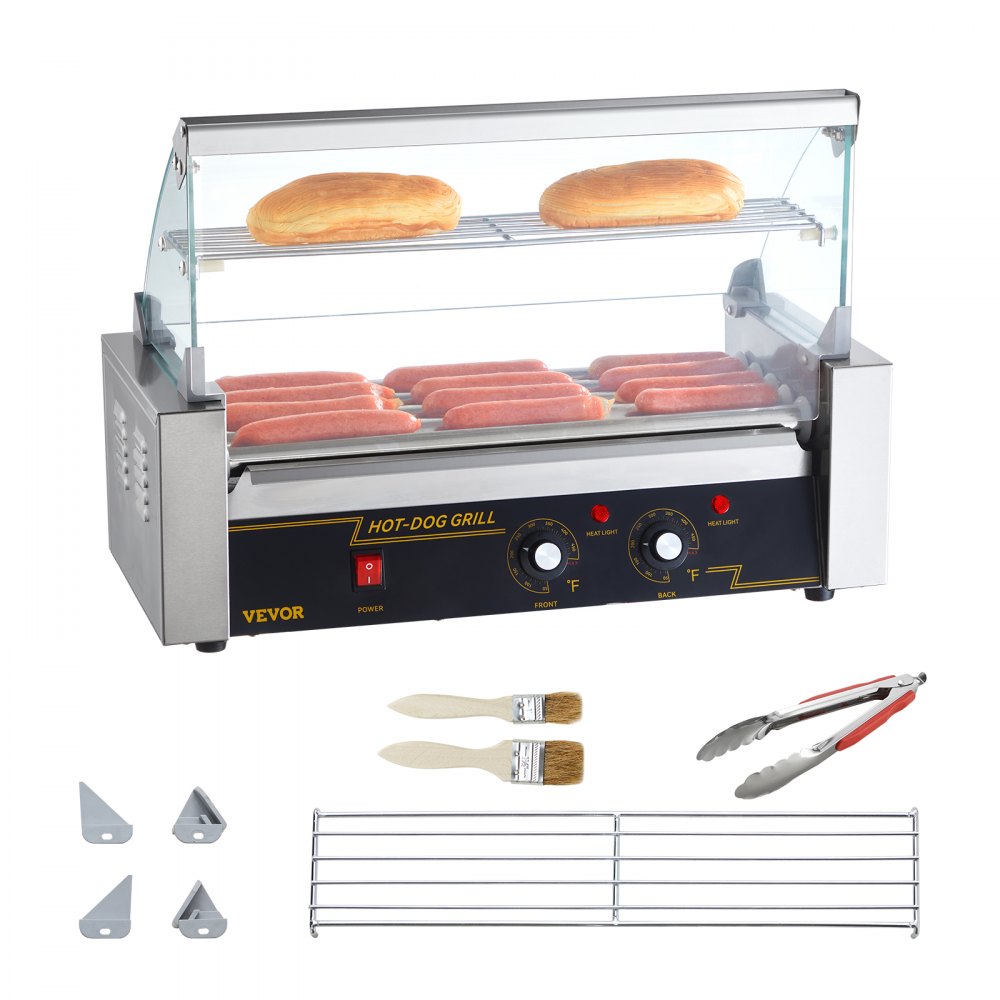 VEVOR Hot Dog Maker, Hot Dog Grill, Hot Dog Roll Grill, Stainless Steel, 5 Rolls, 1kW
