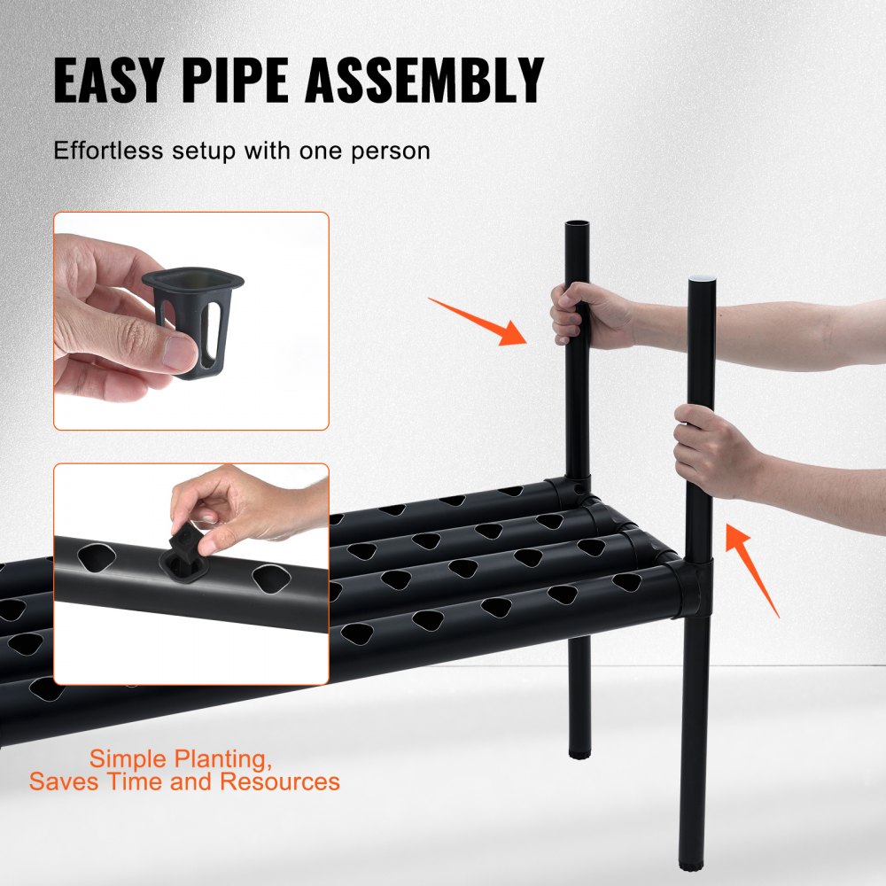 VEVOR Hydrokultur-Anbausystem, 72 Standorte, 2 Schichten, dunkelgraue PVC-Rohre, Hydrokultur-Anbauset mit Wasserpumpe, Timer, Körben und Schwämmen für Obst, Gemüse, Kräuter