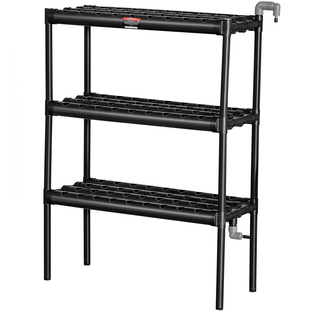 VEVOR Hydrokultur-Anbausystem, 108 Standorte, 3 Schichten, dunkelgraue PVC-Rohre, Hydrokultur-Anbauset mit Wasserpumpe, Timer, Körben und Schwämmen für Obst, Gemüse, Kräuter