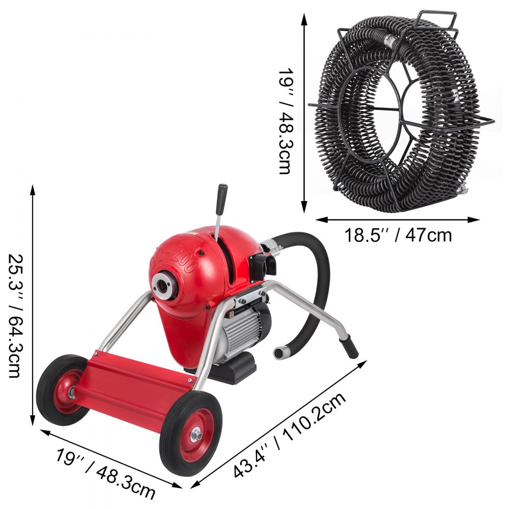 50-200mm Rohrreinigungsgerät 1100 Watt Rohrreinigungsmaschine 16mx30mm Spirale