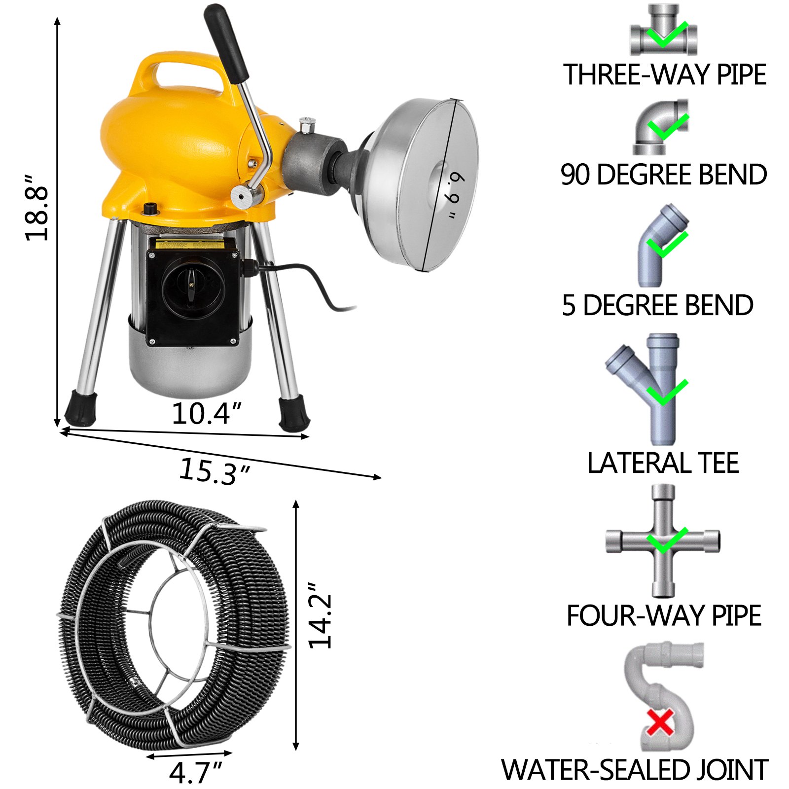 20-100mm Rohrreinigungsmaschine 500 Watt Rohrreinigungsgerät 20mx16mm Spirale