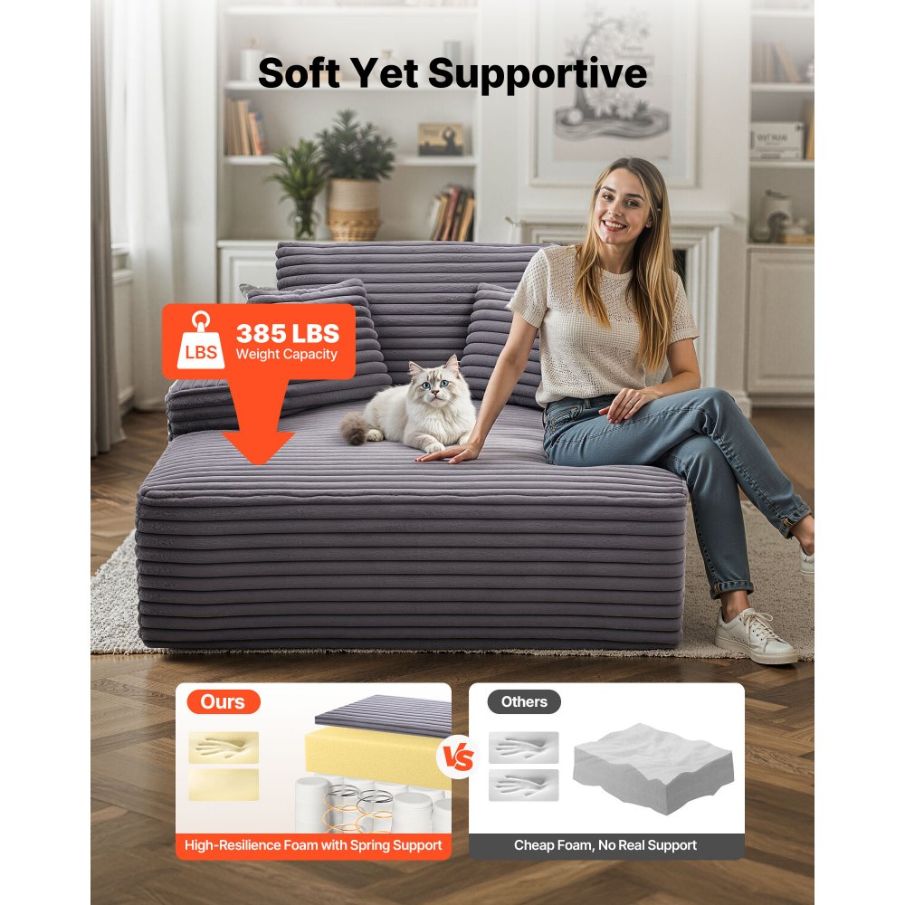 VEVOR Chaiselongue Relaxliege 124 cm, gepolstertes Schlafsofa mit Dekokissen & Armlehnen, Schlafcouch mit tiefer Sitzfläche für Wohnzimmer Schlafzimmer, Loungesessel aus hochelastischem Schwamm