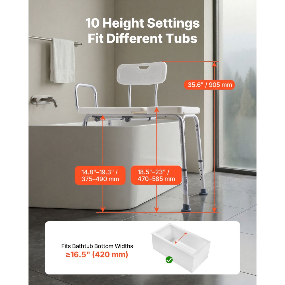 VEVOR Tub Transfer Bench for Bathtub, 180 kg Capacity Heavy Duty Shower Chair with Arm, Backrest and Curtain Slot, Height Adjustable Shower Bench Bath Seat for Adults, Seniors, Elderly and Disabled