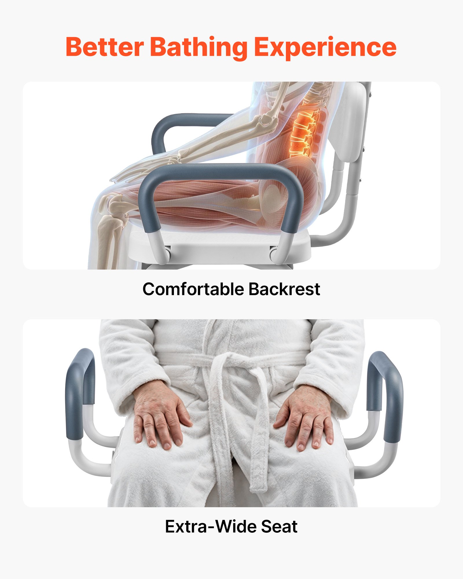 VEVOR Swivel Shower Chair with Arms and Back, 180 kg Load Heavy Duty Bench Seat for Inside Shower Stall and Bathtub, Height Adjustable Bathroom Bath Tub Seat for Adults, Seniors, Elderly and Disabled