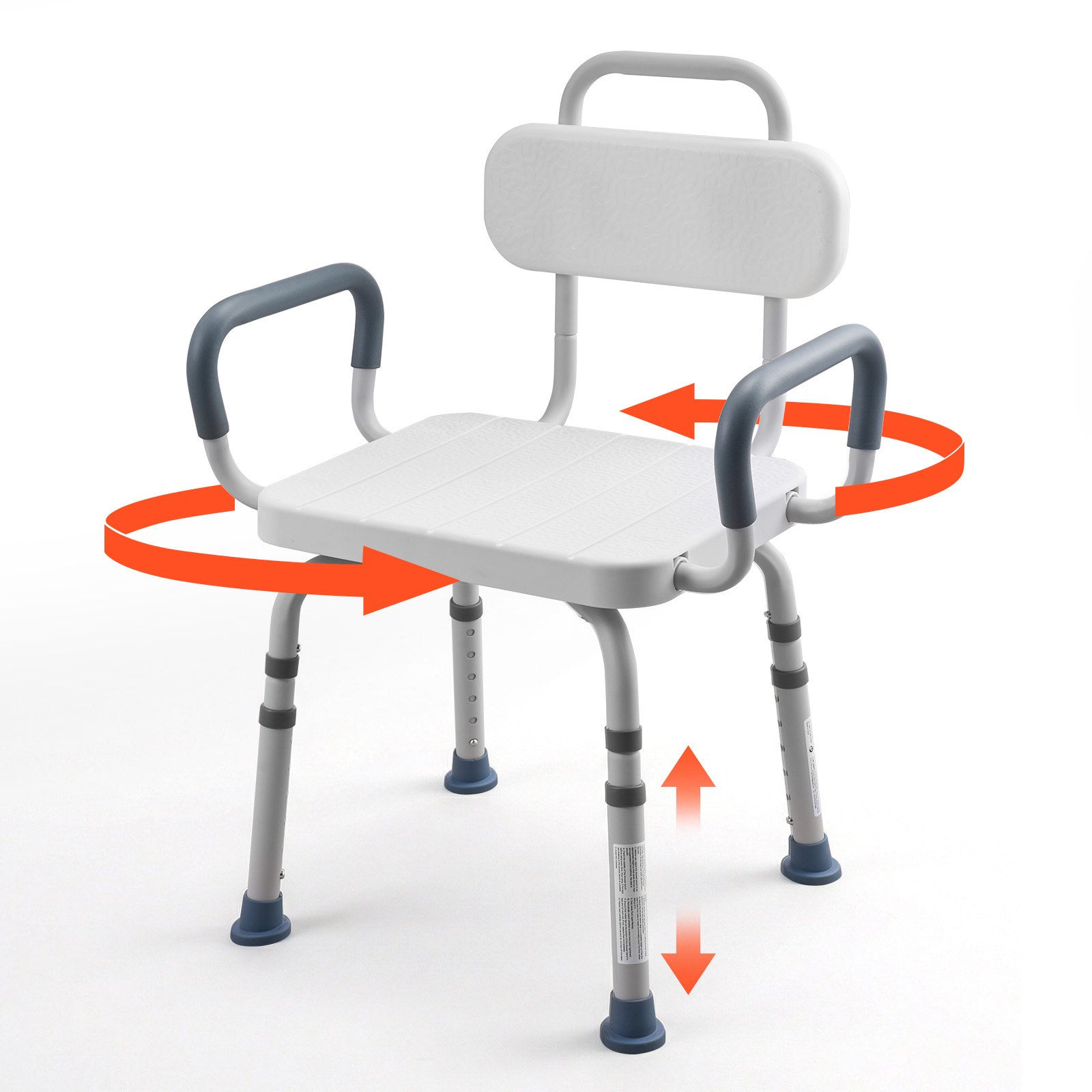 VEVOR Swivel Shower Chair with Arms and Back, 180 kg Load Heavy Duty Bench Seat for Inside Shower Stall and Bathtub, Height Adjustable Bathroom Bath Tub Seat for Adults, Seniors, Elderly and Disabled