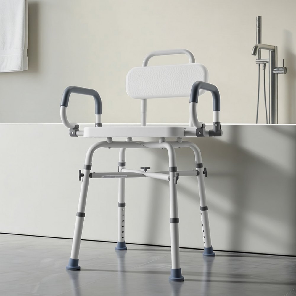 VEVOR Swivel Shower Chair with Arms and Back, 227 kg Load Heavy Duty Bench Seat for Inside Shower Stall and Bathtub, Height Adjustable Bathroom Bath Tub Seat for Adults, Seniors, Elderly and Disabled