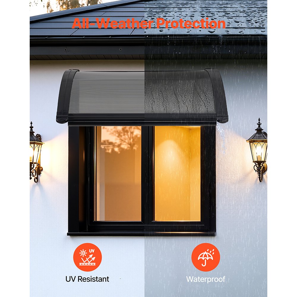 VEVOR Awnings for Door Entrance, 24 x 24 in, Exterior Front Door Window Awnings with Drainage & ABS Bracket, Rain Snow Sun Protection, Overhang Polycarbonate Door Canopy for Porch Patio, Smoky Gray