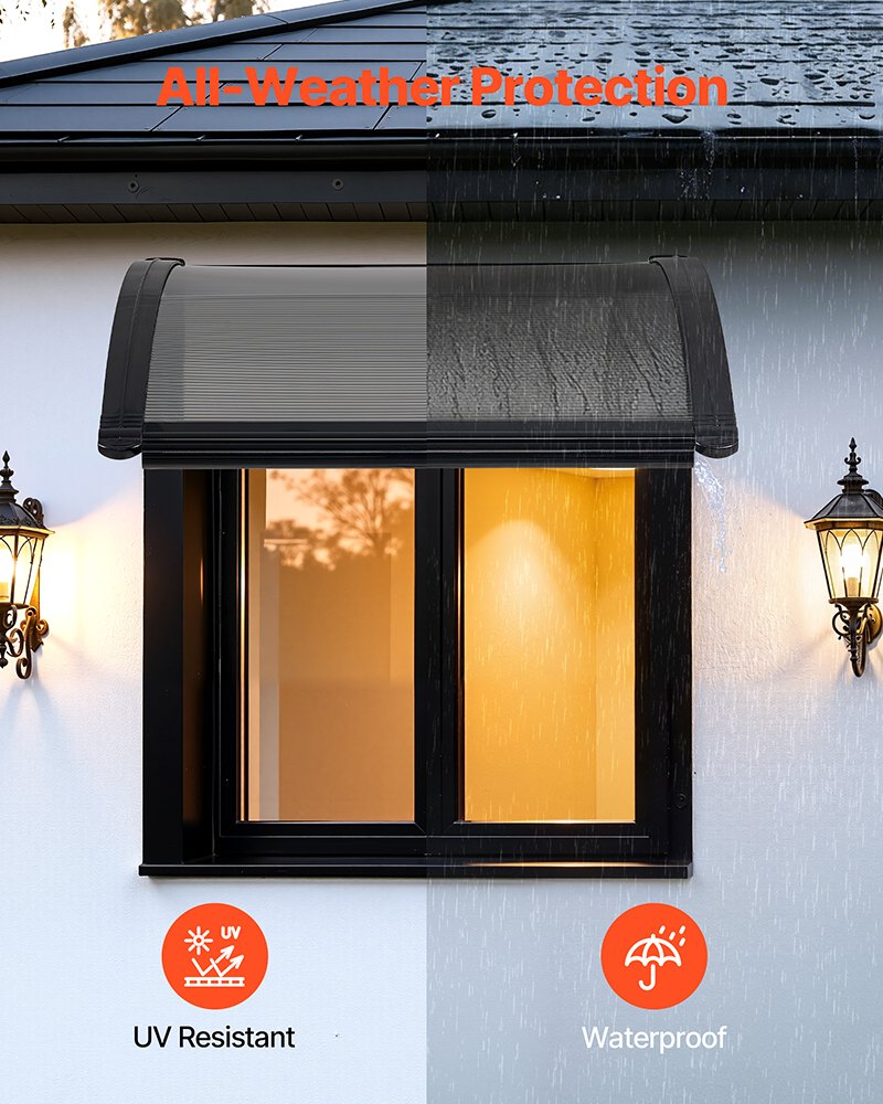 VEVOR Awnings for Door Entrance, 24 x 24 in, Exterior Front Door Window Awnings with Drainage & ABS Bracket, Rain Snow Sun Protection, Overhang Polycarbonate Door Canopy for Porch Patio, Smoky Gray