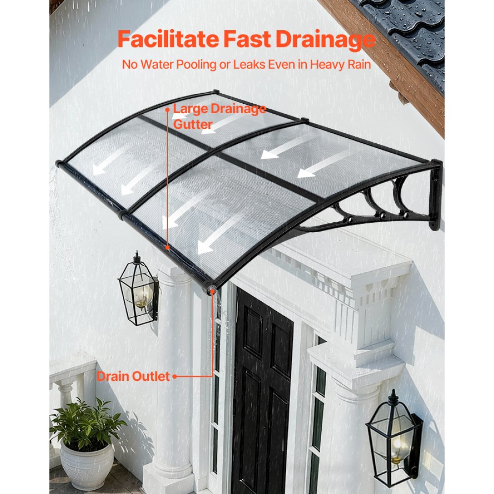 VEVOR Vordach für Haustür 965x1987 mm, Pultbogenvordach, Pultvordach mit Entwässerung & ABS-Halterung, Regen-, Schnee- & Sonnenschutz, Polycarbonat-Türüberdachung für Veranda & Terrasse, Transparent