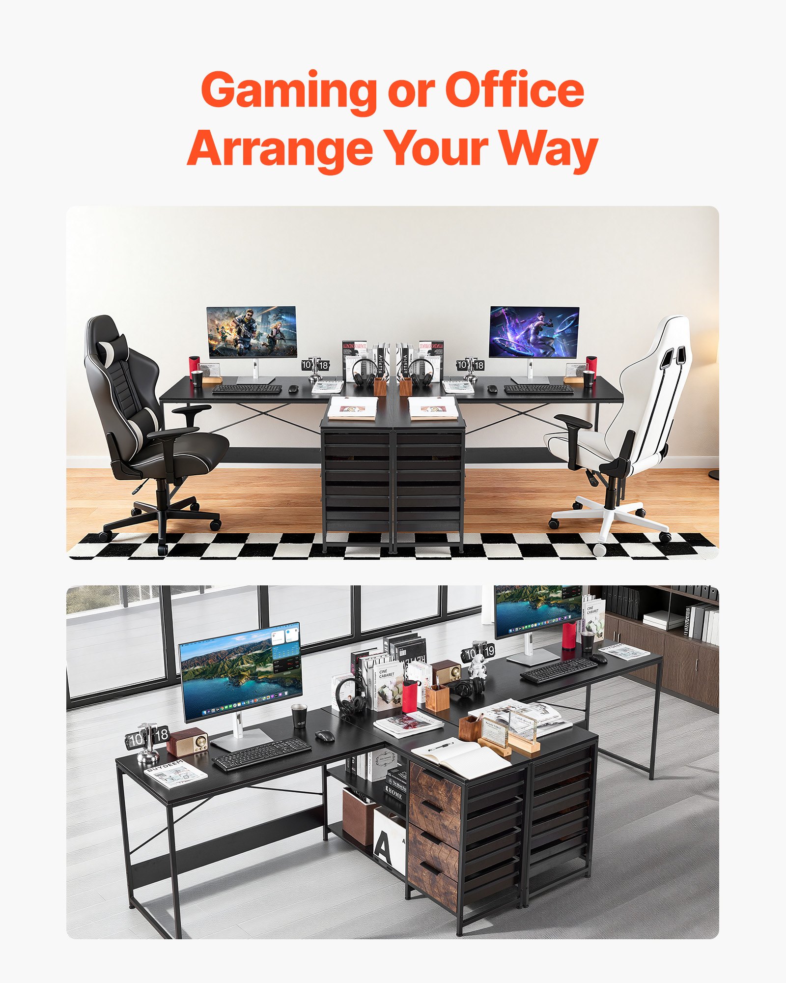 VEVOR Gaming Tisch L Form 1,5 m, Gamertisch mit Schubladen & Ablagefächern, Computertisch 68 kg Tragfähigkeit, Ecktisch, Eckschreibtisch, Arbeitsstation für Homeoffice