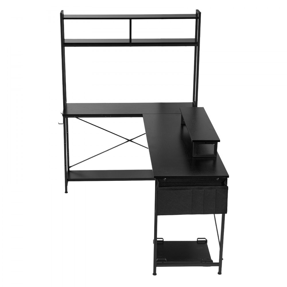 VEVOR Gaming Tisch L-Form 1,7 m, Gamertisch mit Monitorständer & Verschiebbarem CPU-Ständer, Ecktisch 68 kg Tragfähigkeit, Eckschreibtisch Computertisch, Arbeitsstation für Homeoffice