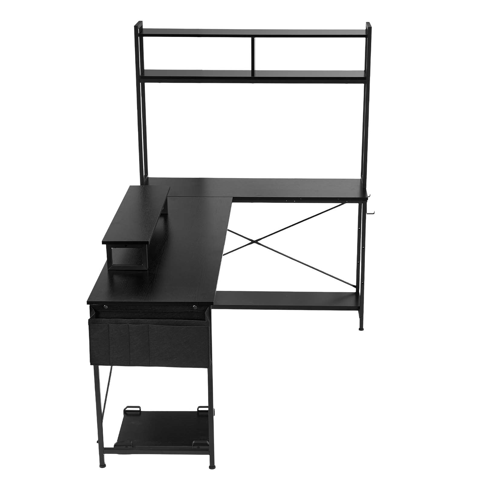 VEVOR Gaming Tisch L-Form 1,7 m, Gamertisch mit Monitorständer & Verschiebbarem CPU-Ständer, Ecktisch 68 kg Tragfähigkeit, Eckschreibtisch Computertisch, Arbeitsstation für Homeoffice