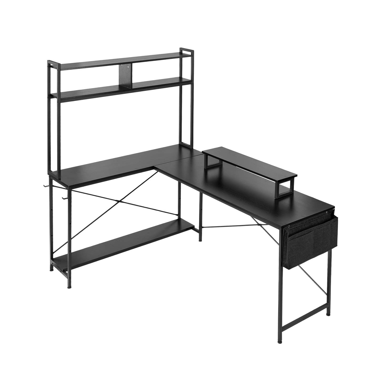 VEVOR Gaming Tisch L-Form 1,7 m, Gamertisch mit Monitorständer & Verschiebbarem CPU-Ständer, Ecktisch 68 kg Tragfähigkeit, Eckschreibtisch Computertisch, Arbeitsstation für Homeoffice