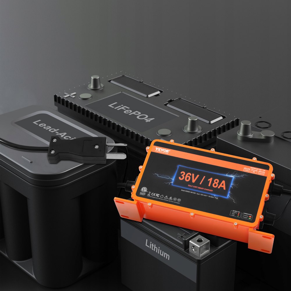 VEVOR 36-Volt-Golfwagen-Batterieladegerät, 18 Ampere, intelligentes Club-Car-Ladegerät mit Crowfoot-Stecker, kompatibel mit Blei-Säure-AGM/GEL/EFB MF NMC LiFePO4-Batterien für Club Car EZGO Yamaha