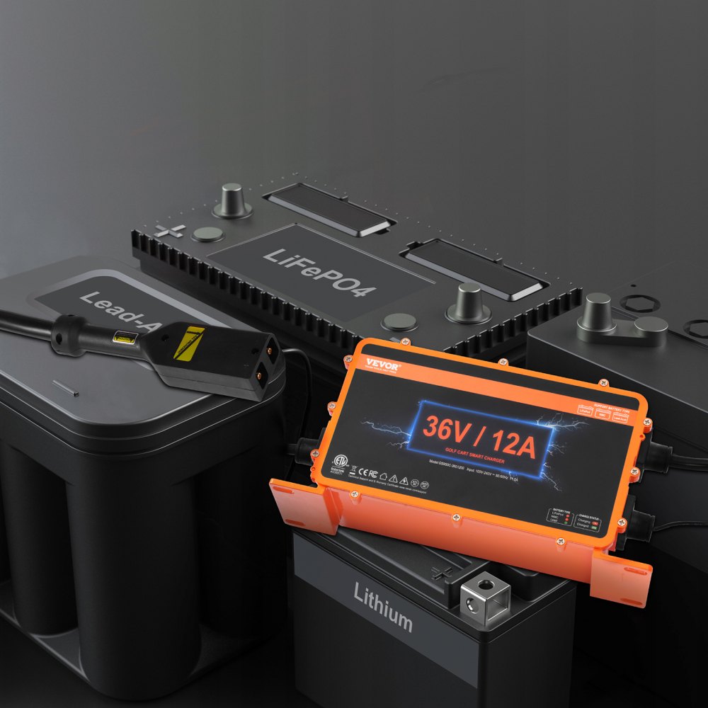 VEVOR 36-Volt-Golfwagen-Batterieladegerät, 12 Ampere, intelligentes Batterieladegerät mit D-Style-Stecker, kompatibel mit Blei-Säure-AGM/GEL/EFB MF NMC LiFePO4-Batterien für EZGO TXT, IP67