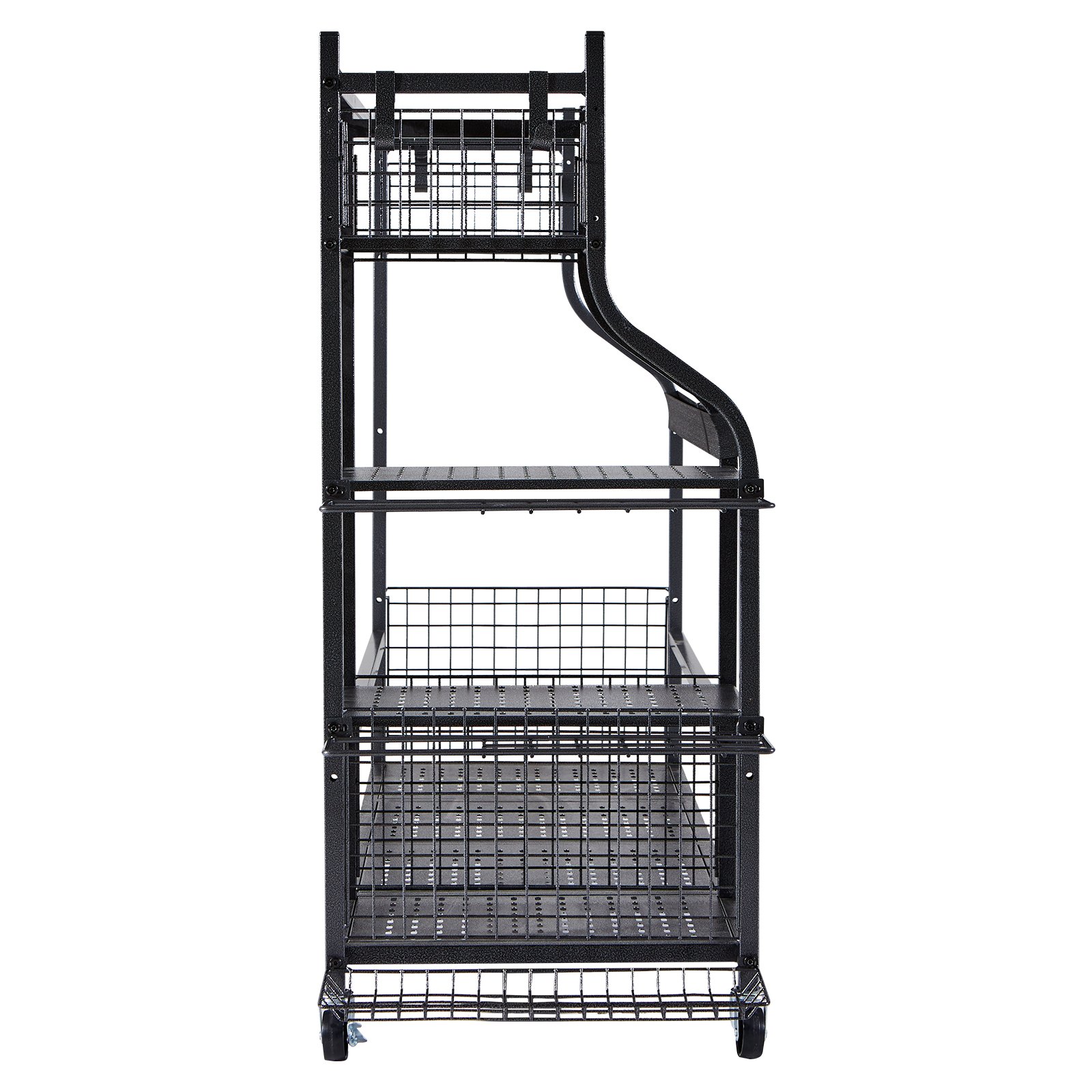 VEVOR Golftaschen-Aufbewahrung Passend für 3 Golftaschen & andere Sportgeräte, Garagen-Organizer, Aufbewahrung für Outdoor-Sportausrüstung und Spielzeug Rack mit Körben & Haken, Stahl, Schwarz