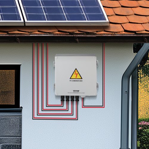 4 String Solar Combiner Box, IP65 Waterproof PV Combiner Box For On/Off Grid Solar System, With Lightning Arrester, 15A Rated Current Fuse & 63A Circuit Breaker (Metal