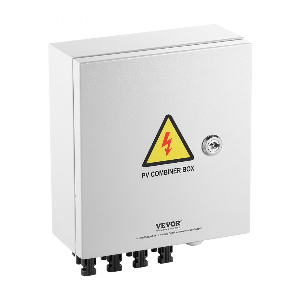 VEVOR PV Combiner Box, 4-String, Solar Combiner Box with 15 A rated current fuse, 63 A circuit breaker, lightning arrester and solar connection, steel housing for on/off-grid solar panel system, IP65