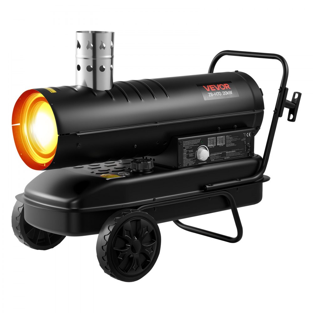 VEVOR 20 kW Heizkanone, Dieselheizer, Torpedo-Raumheizer mit Rädern und einstellbarer Temperatur, Dieselheizgebläse für Baustelle/Garage/Lager/Werkstattbau/Außenheizung, Schwarz