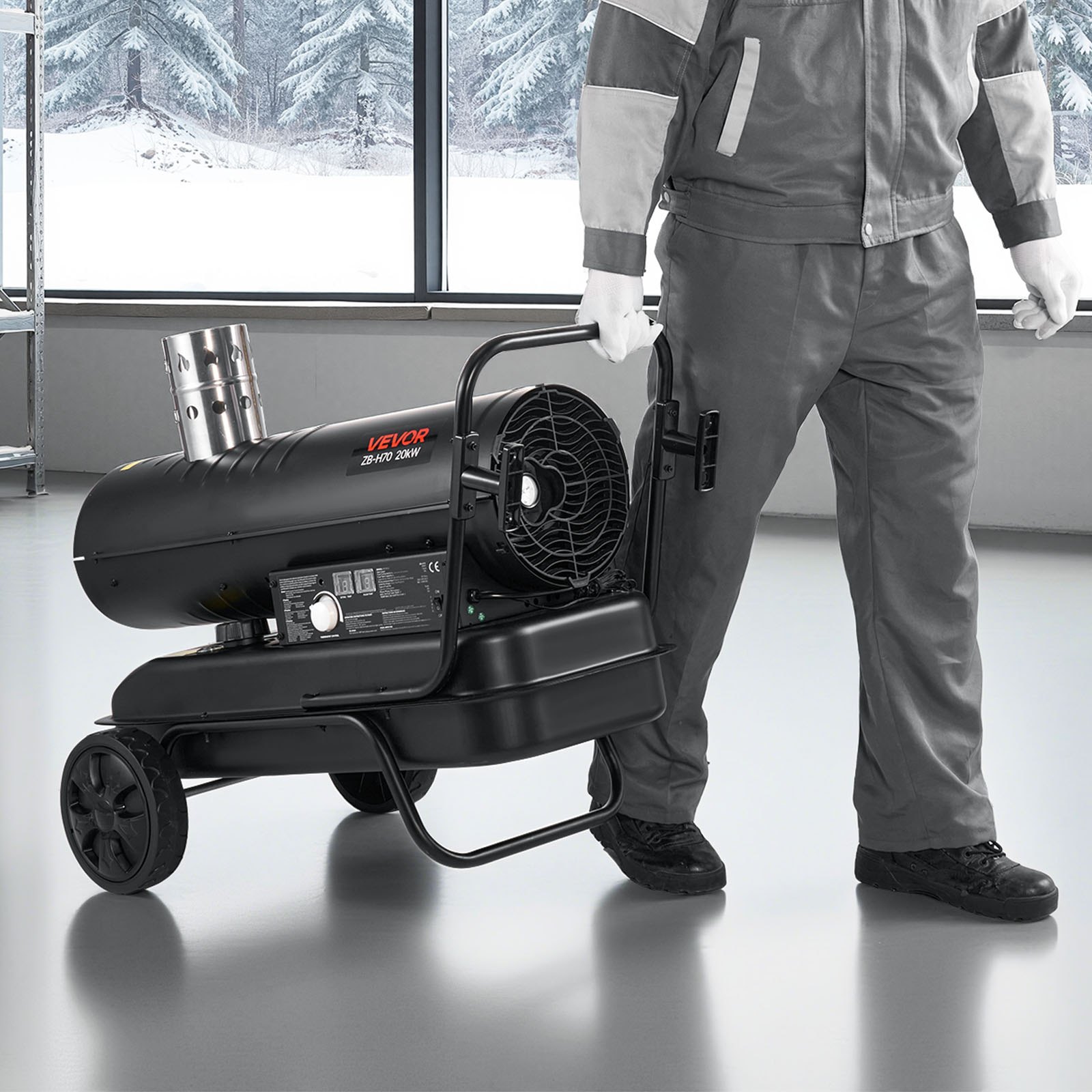 VEVOR 20kW Forced Air Kerosene Diesel Heater, Portable Torpedo Space Heater with Wheels & Adjustable Temp, Blower-Type for Jobsite/Garage/Warehouse/Workshop Construction /Outdoor Heating,Black