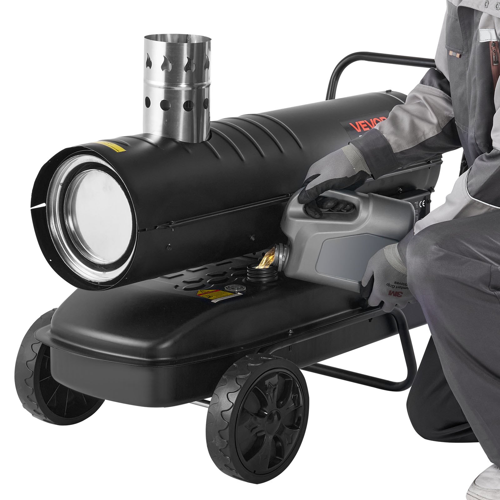 VEVOR 20 kW Heizkanone, Dieselheizer, Torpedo-Raumheizer mit Rädern und einstellbarer Temperatur, Dieselheizgebläse für Baustelle/Garage/Lager/Werkstattbau/Außenheizung, Schwarz