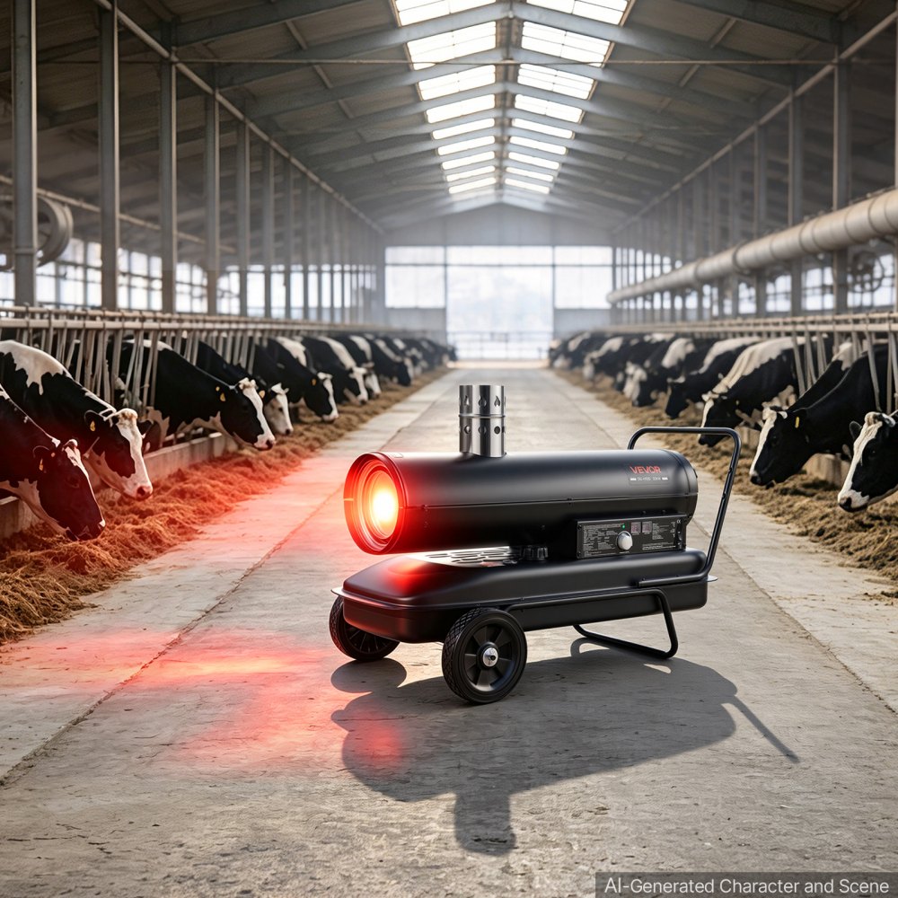 VEVOR Indirekte Heizkanone 30kW Dieselheizgebläse 50L Petroleum-Heizgerät, Heizgebläse für Werkstatt Garage Lager & Baustelle, Thermostatsteuerung, Dual-Fuel-Filterung, Max. 1100m³/h & 192m², Schwarz
