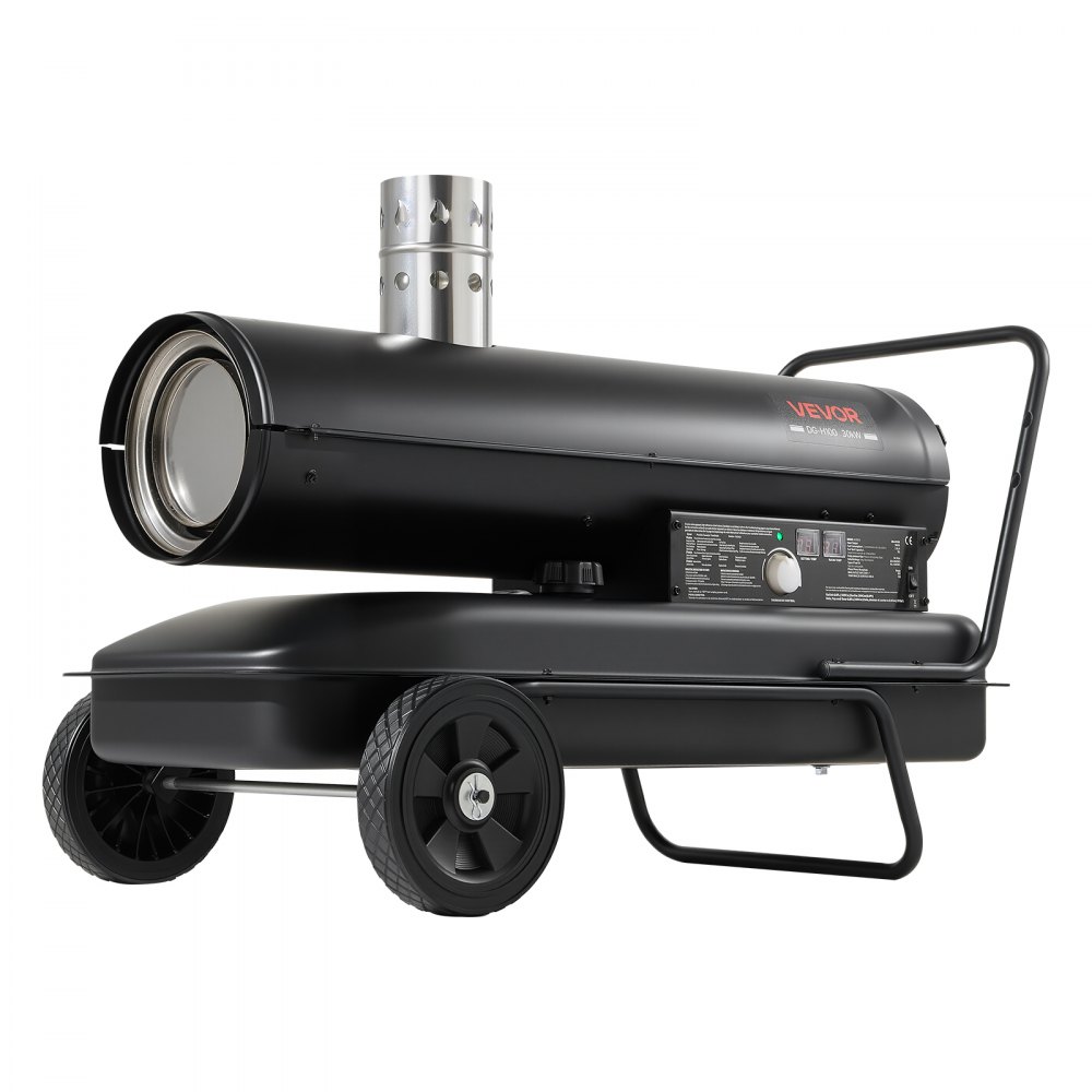 VEVOR Indirekte Heizkanone 30kW Dieselheizgebläse 50L Petroleum-Heizgerät, Heizgebläse für Werkstatt Garage Lager & Baustelle, Thermostatsteuerung, Dual-Fuel-Filterung, Max. 1100m³/h & 192m², Schwarz
