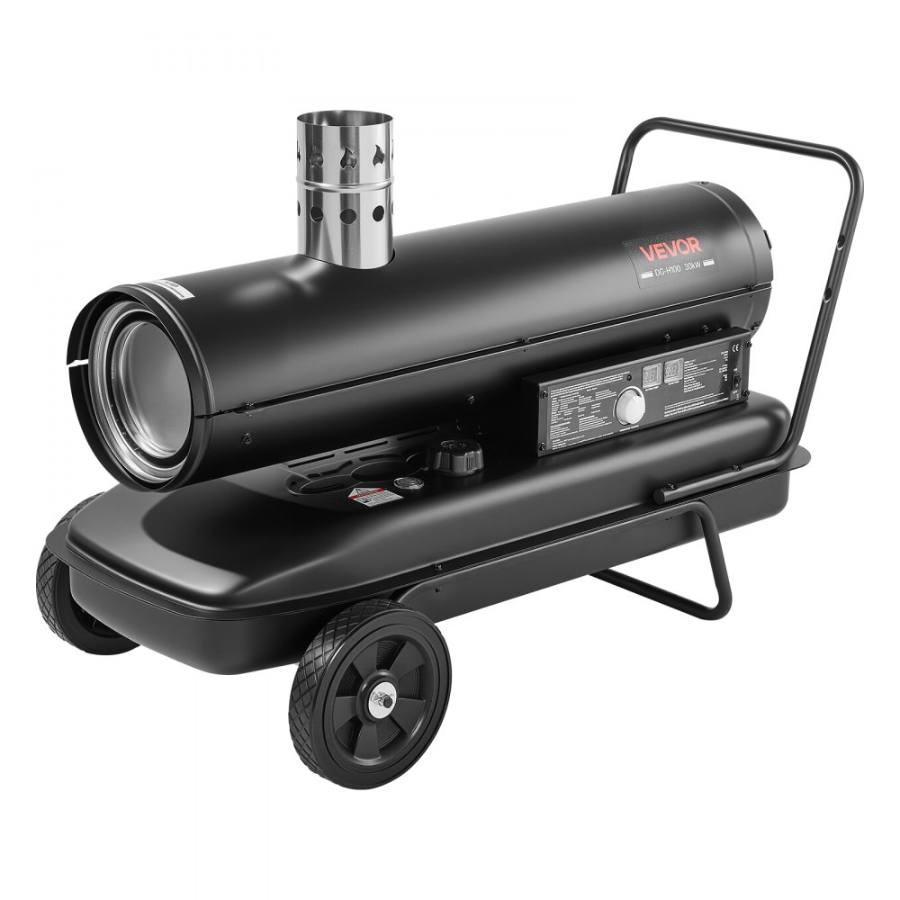 VEVOR Indirekte Heizkanone 30kW Dieselheizgebläse 50L Petroleum-Heizgerät, Heizgebläse für Werkstatt Garage Lager & Baustelle, Thermostatsteuerung, Dual-Fuel-Filterung, Max. 1100m³/h & 192m², Schwarz