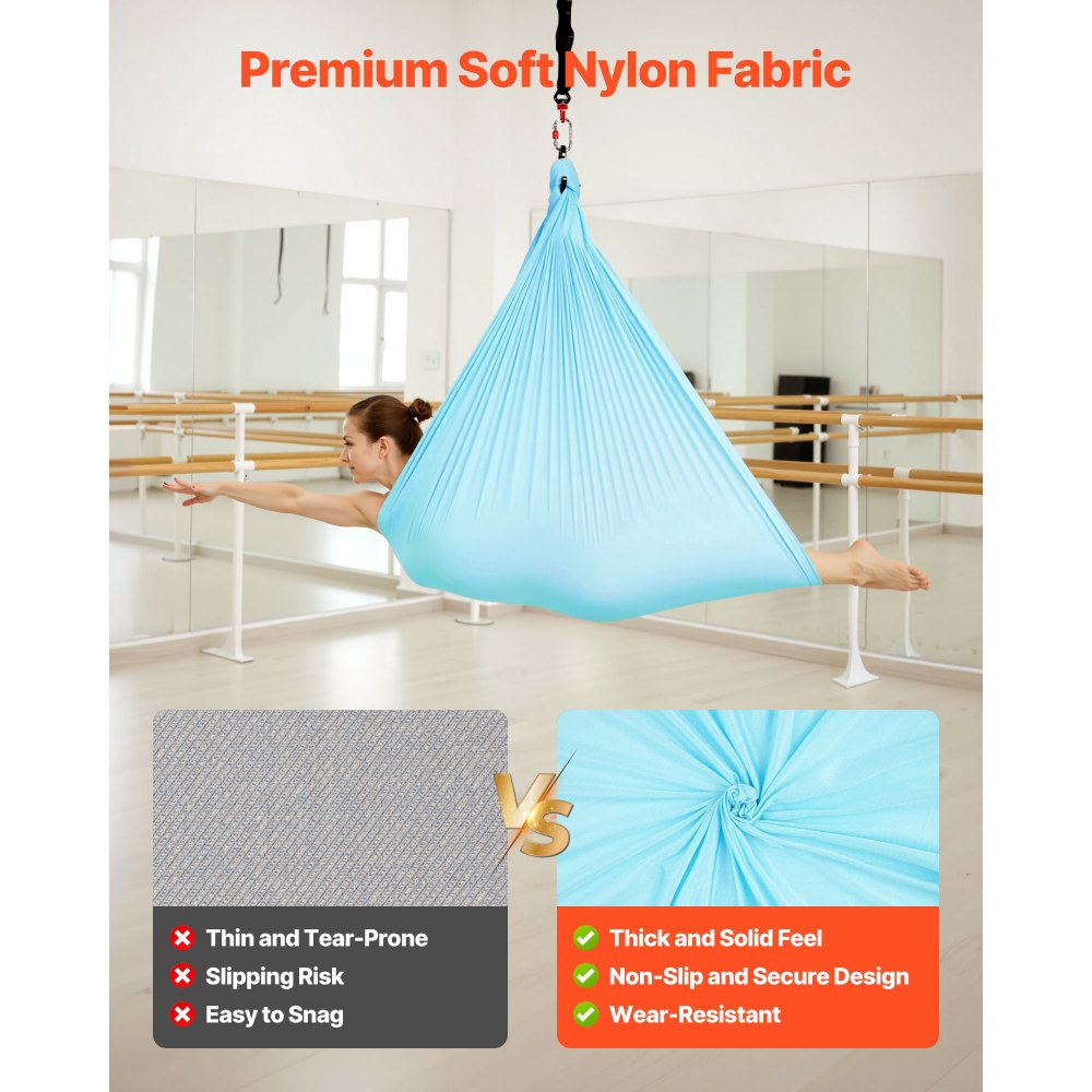 VEVOR Aerial Yoga Hammock, Maximum 136.07 kg Load Aerial Silk, Yoga Swing with Nylon Fabric, Daisy Rope, PE Zipper Bag, Gymnastics Swings Suitable for Men and Women, Dual-Function Hammock & Swing
