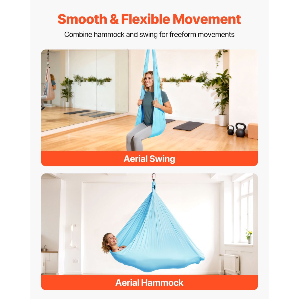 VEVOR Aerial Yoga Hammock, Maximum 136.07 kg Load Aerial Silk, Yoga Swing with Nylon Fabric, Daisy Rope, PE Zipper Bag, Gymnastics Swings Suitable for Men and Women, Dual-Function Hammock & Swing