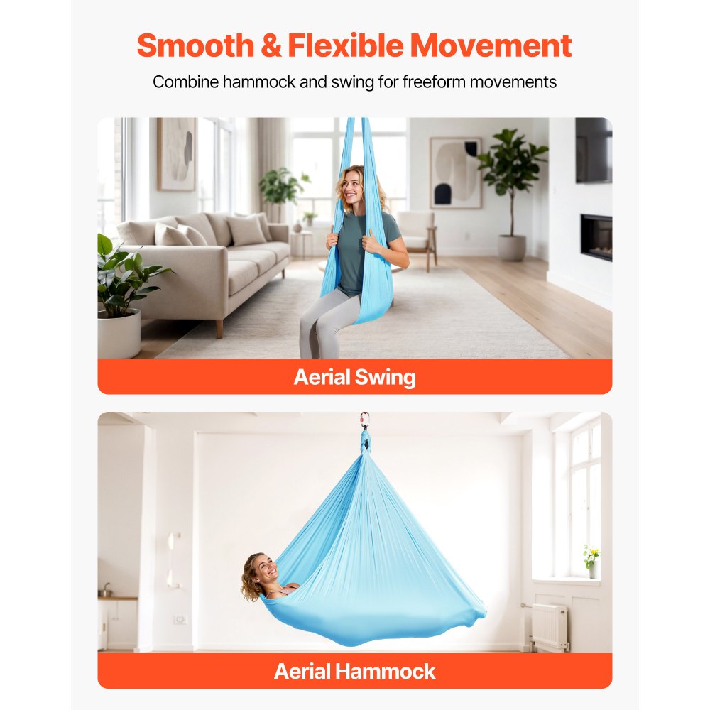 VEVOR Aerial Yoga Hängematte, max. Tragkraft 136,07 kg, Yoga-Schaukel mit Nylongewebe & Daisy Rope & PE-Reißverschlusstasche, Gymnastikschaukeln Doppelfunktion Anti-Gravity-Übungen Blau