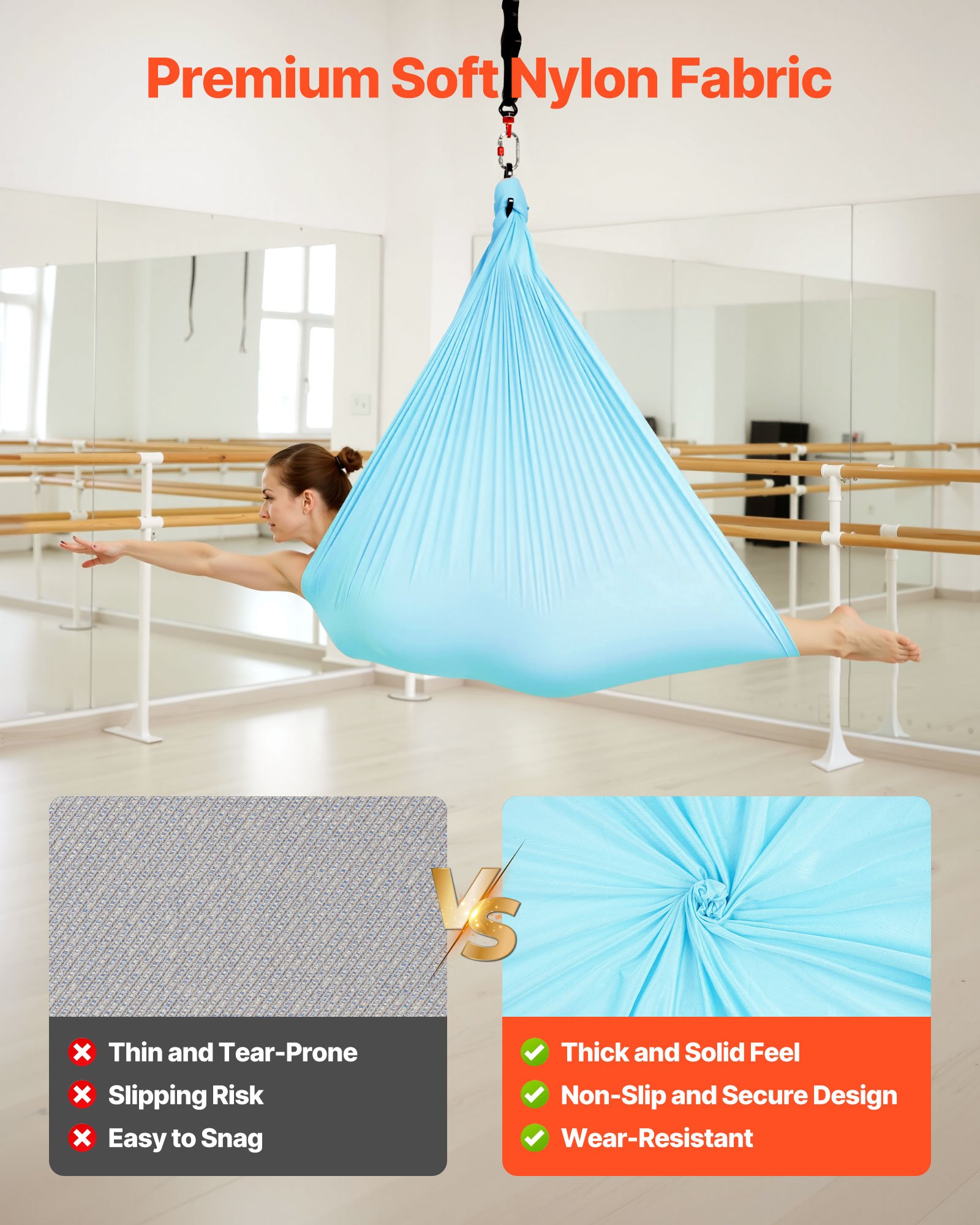 VEVOR Aerial Yoga Hammock, Maximum 136.07 kg Load Aerial Silk, Yoga Swing with Nylon Fabric, Daisy Rope, PE Zipper Bag, Gymnastics Swings Suitable for Men and Women, Dual-Function Hammock & Swing