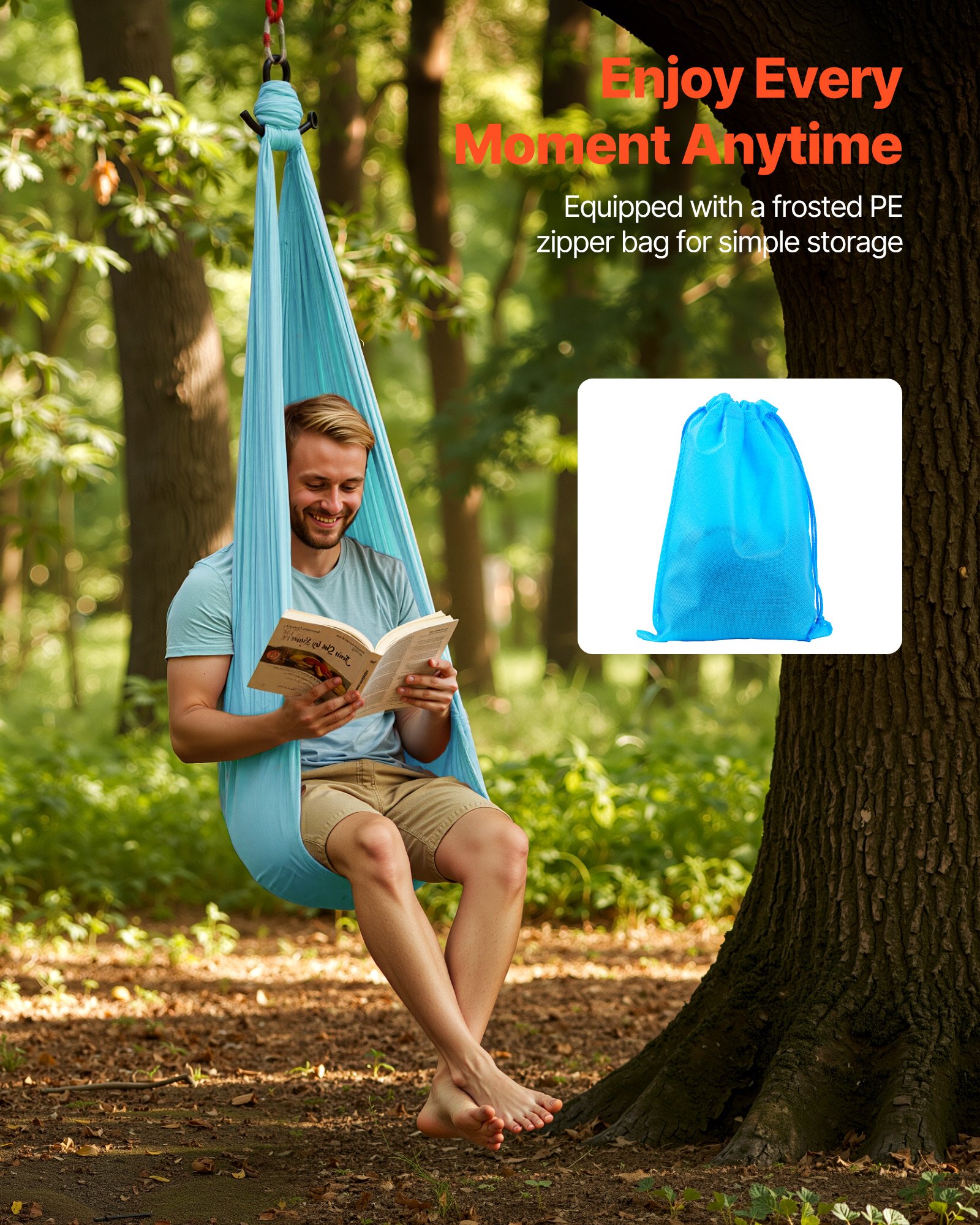 VEVOR Aerial Yoga Hängematte, max. Tragkraft 136,07 kg, Yoga-Schaukel mit Nylongewebe & Daisy Rope & PE-Reißverschlusstasche, Gymnastikschaukeln Doppelfunktion Anti-Gravity-Übungen Blau