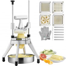 VEVOR Kommerziell Kartoffelschneider Pommes Frites Schneider 1/2 + 3/8 + 1/4 Zoll + 6 Keile, Frittenschneider Gemüseschneider Zerkleinerer Obstschneidemaschine mit 6 Ersatzklingen, Edelstahl Zerhacker