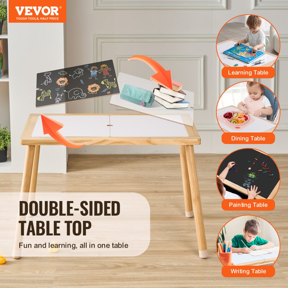 VEVOR Sensory Table for Toddlers, Activity Table with Double-Sided Tabletop & Non-Slip Feet, Outdoor/Indoor Wooden Sensory Table for Drawing and Learning