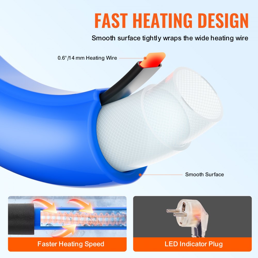 VEVOR 15ft Heated Water Hose for RVs, Heated Drinking Water Hose with Frost Protection down to -45°F, Automatically Self-Regulating, 5/8" ID with Quick-Connect Kit, Lead and BPA Free